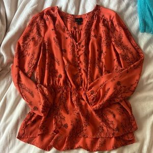 Worthington Salmon Floral Blouse Longsleeve